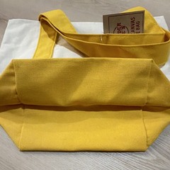 Trader Joe’s Mini Canvas Tote Bag Logo Pattern White/Yellow Cotton Blend 13x6x11