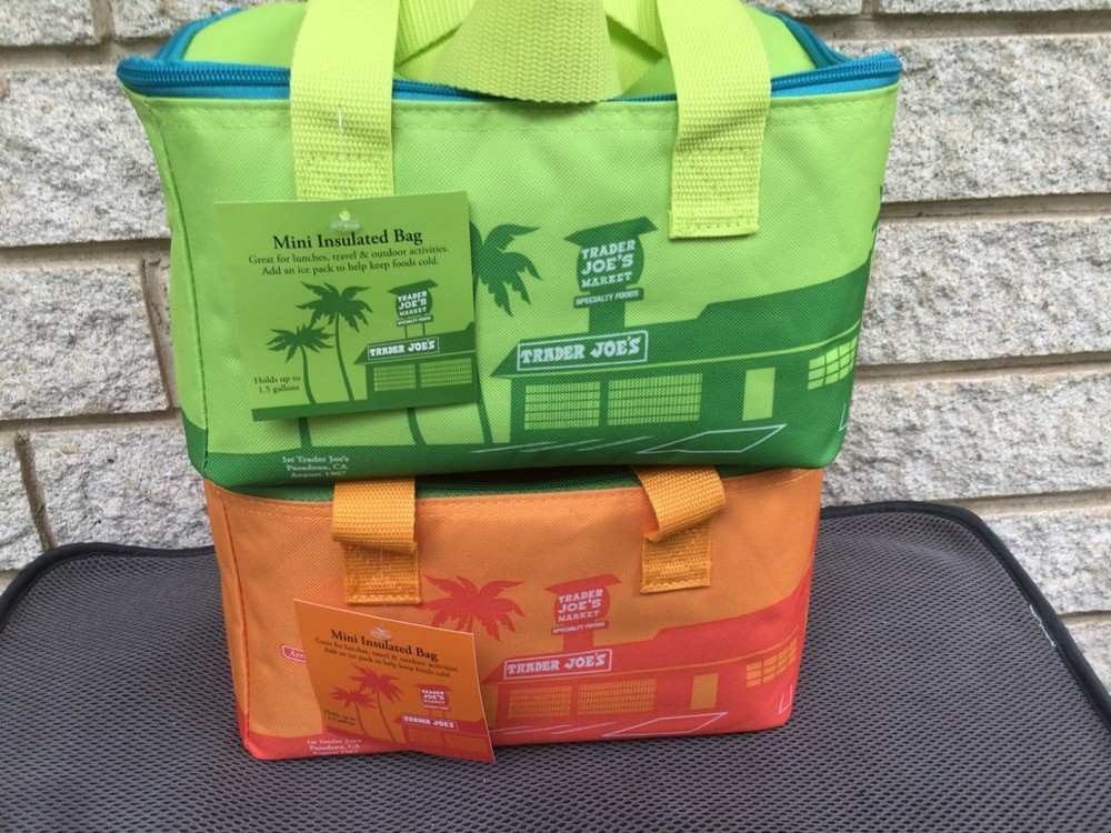 Set of TWO Trader Joe’s Mini Insulated Tote Bags GREEN & ORANGE NWT! New Release