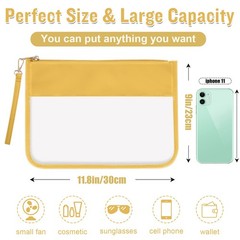 iZuzta PVC Flat Makeup Bag w/ Wristlet, Zipper, Travel Toiletry Bag, Yellow