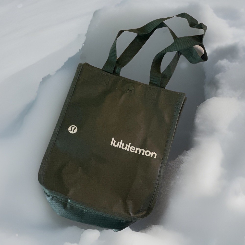 Lululemon Forest Green Reusable Shopping Bag Small Gift Tote Snap Closure Authen