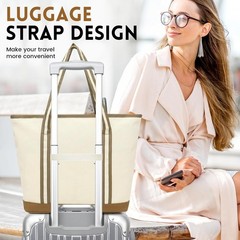 Lar Canvas Tote Bag for Women, Beach Bag with Zipper, Utility Tote Bag