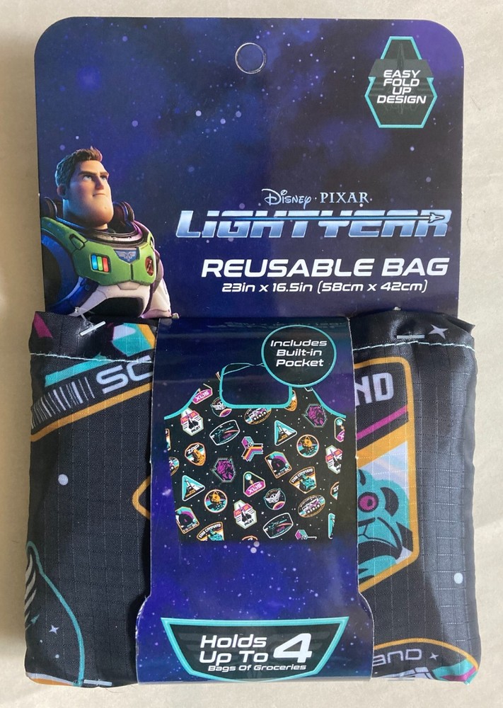 Disney Pixar LIGHTYEAR Reusable Grocery Bag 23″ x 16.5″ Pocket Easy Fold Up (B)