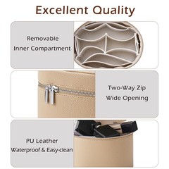 Lestikave Makeup Bag Vanity Case with Divider and Handle, Aesthetic 04Khaki