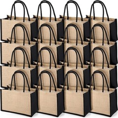 16 Pack Durable Jute Tote Bags Grocery Shopping Gift Bags W/ Cotton Handles New