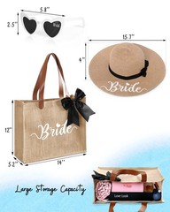 Bride Set Including Tote Bag, Sun Hat, and Glasses for Honeymoon, Beach, Brid…