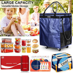 (Medium, Navy) Reusable Grocery Bag on Wheels, 70L Foldable Rolling Tote, Carrie