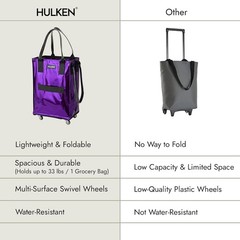 HULKEN (Small, Ultraviolet) Reusable Grocery Bag On Wheels, Carries Up to 66 lb