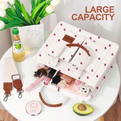Canvas Tote Bag for Women, Large Work Purses Bible Tote(Small Strawberry)