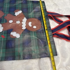 Aerie Reusable Gift Shopping Bag Holiday Gingerbread Man Blue Tartan Plaid 18×20