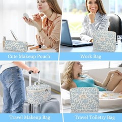 Quilted Makeup Bag Set, Large Floral Cosmetic for Women, Yellow Daylily