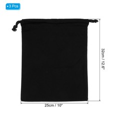 3pcs Reusable Drawstring Bags, 10×12.6″ Multipurpose Cotton Dust Bags, Black