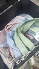 Set of 4! Trader Joe’s Canvas MINI Tote Bags PASTEL STRIPE Blue Green Pink Khaki