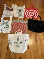 Lot of 7 grocery reusable shopping tote bags Mixed Prints Target Thank You