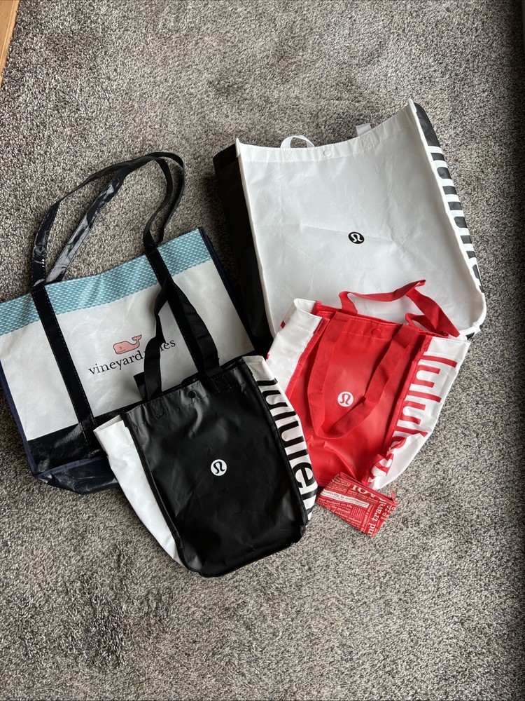 Lululemon Vineyard Reusable Shopping Tote Lot Of 5 Large,small + Wallet New
