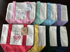 Trader Joe’s Mini Canvas Reusable Tote bags, SET of all 8, Basic and Pastel, NWT