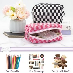PAZIMIIK Checkered Makeup Bag for Purse Portable 1 PCS BOX POUCH, HOTPINK