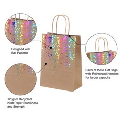 24Pcs Kraft Gift Bags with Handles Bulk, Yellow Multicolor Dot Party Favor Bags