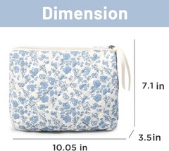 Makeup Bag Large Travel Quilted Cosmetic Organizer, Blue Floral