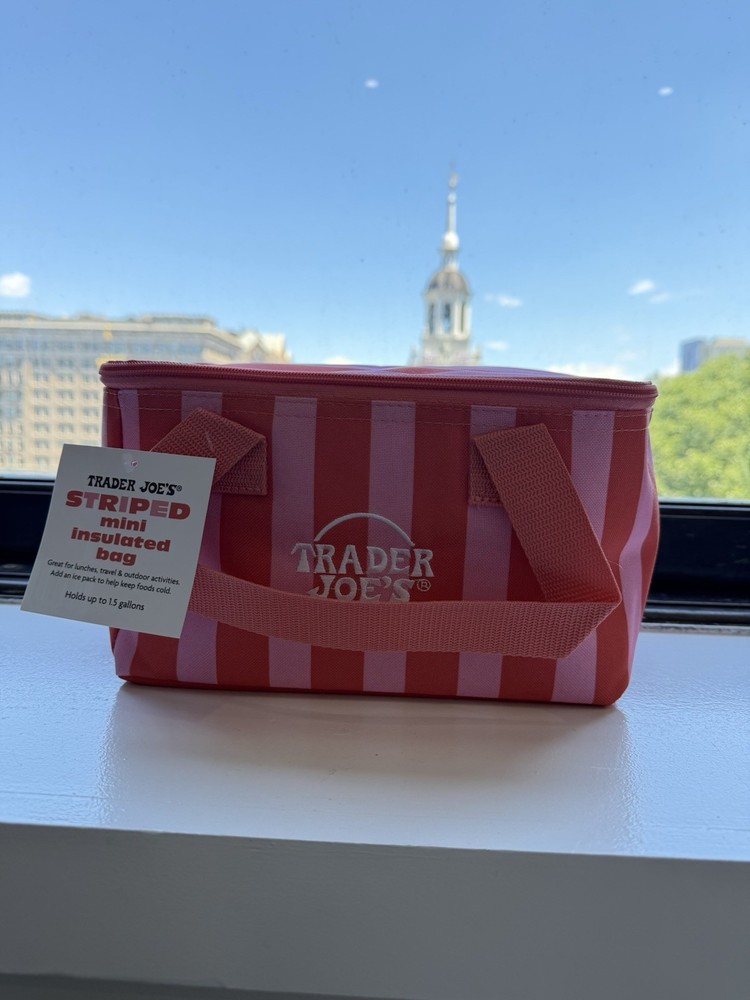 Trader Joe’s Mini Insulated Tote Bag Pink Red Stripe Summer 2026 Limited NWT