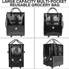 Large Rolling Tote Bag with Wheels, 130L Foldable Shopping Cart & Grocery Bag, 5