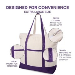 Canvas Tote Bag with Zipper & External Pocket, Cotton Reusable Grocery Shoppi…