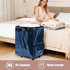 (Medium,Navy Blue) Reusable Grocery Bag on 4 Wheels, 70L Foldable Rolling Tot…