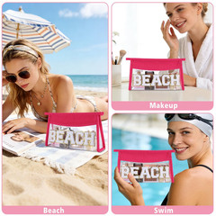 Ahdoma Beach Pouch Sunscreen Clear Makeup Bag Chenille Letter Hot pink