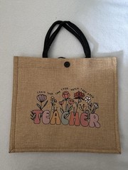 Floral & Nature Jute Foldable Reusable Shopping Bag Beige Black Multicolor