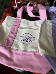 Trader Joe’s Reusable Canvas Tote Bag Set of 2 Pink Purple Beige 10x10x10