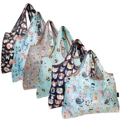 6 Pack Large Foldable Tote Bags, Nylon Reusable Grocery Bags, Shopping, Eco