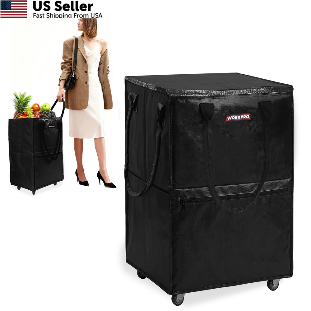WORKPRO Large Rolling Grocery Bag, 36-Gallon Tote with 5 Wheels, Large, Black