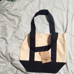 Trader Joe’s Mini Canvas Tote Bag Foldable Beige Navy Blue Small Reusable