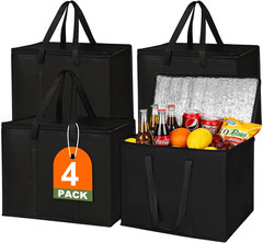 4 Pack Insulated Reusable Grocery Shopping Bags with Zippered Top,Food