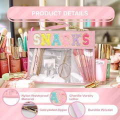 Siwara Snack Bags Clear Pouch for Travel Bag Nylon Cosmetic Pink–Snack