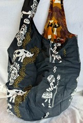 Foldable Fabric Reusable Shopping Bag Black White Brown Ethnic Tribal Print