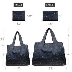 Large & Small Foldable Tote Nylon Reusable Grocery Bags, Set of 2, Moon & Stars