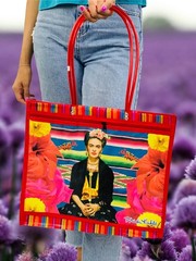 Mexican Mercado Shoulder Mesh Bag | Reusable Shopping Bag | Frida Kahlo Image |