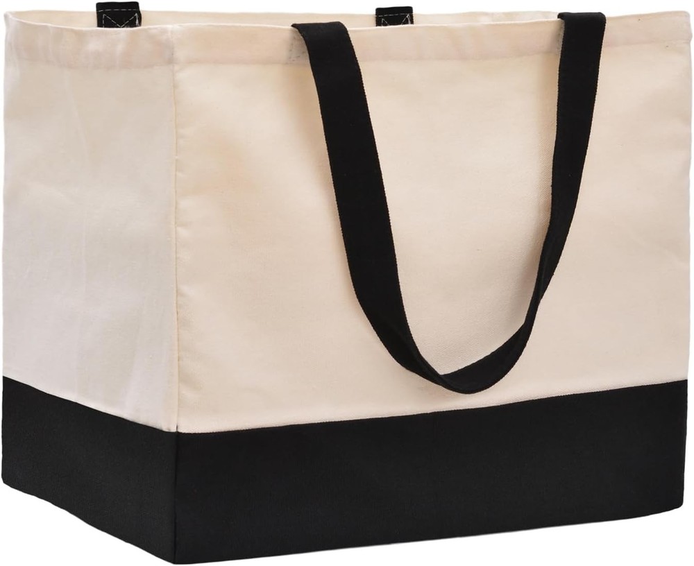 Heavy Duty Canvas Reusable Grocery Bags – 8.3 Gal Foldable Large Tote with