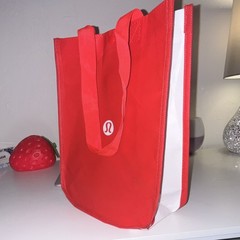 Lululemon Red White Foldable Plastic All-Over Reusable Shopping Bag Tote