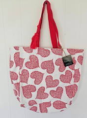 Nicole Miller Red/White Valentine Hearts Canvas Tote Large Bag