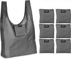 Eco Friendly Grey Reusable Grocery Bags – Large Foldable Shopping 6 Pack