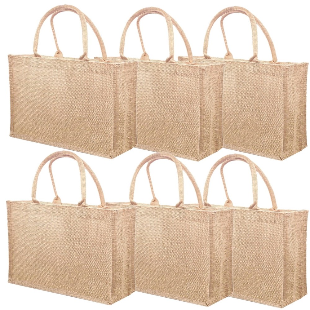 6 Pack Jute Tote Bag Reusable Burlap Beach Rounded Handles 15.4×12.2×5.9