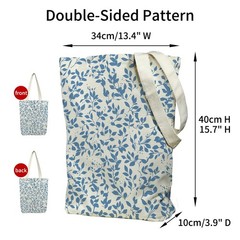 Canvas Tote Bag for Men and Women, Tote Bag With Zipper Pocket Blue Leaf Thic…