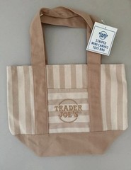 Trader Joe’s Striped Mini Canvas Tote Bag Beige/White Cotton Blend 13x11x6