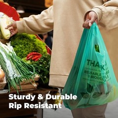 Eco Biodegradable Plastic Grocery Bags – 100 Count with Handles, Thank You T-…