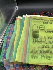 SET OF 5 MULTI COLORED MEXICAN MESH SHOPPING BAGS 16”T X 15.5”W