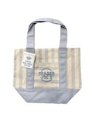 Trader Joe’s Striped Mini Canvas Tote Bag Blue/Beige Reusable Shopping