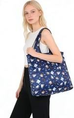 Large Foldable Reusable Shopping Tote Bag Nylon Grocery Travel Cat Print