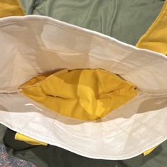 Trader Joe’s Mini Canvas Tote Bag White Yellow Foldable Colorblock