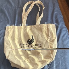 Evans Black Hawk College Library Reusable Shopping Bag Tote, Beige